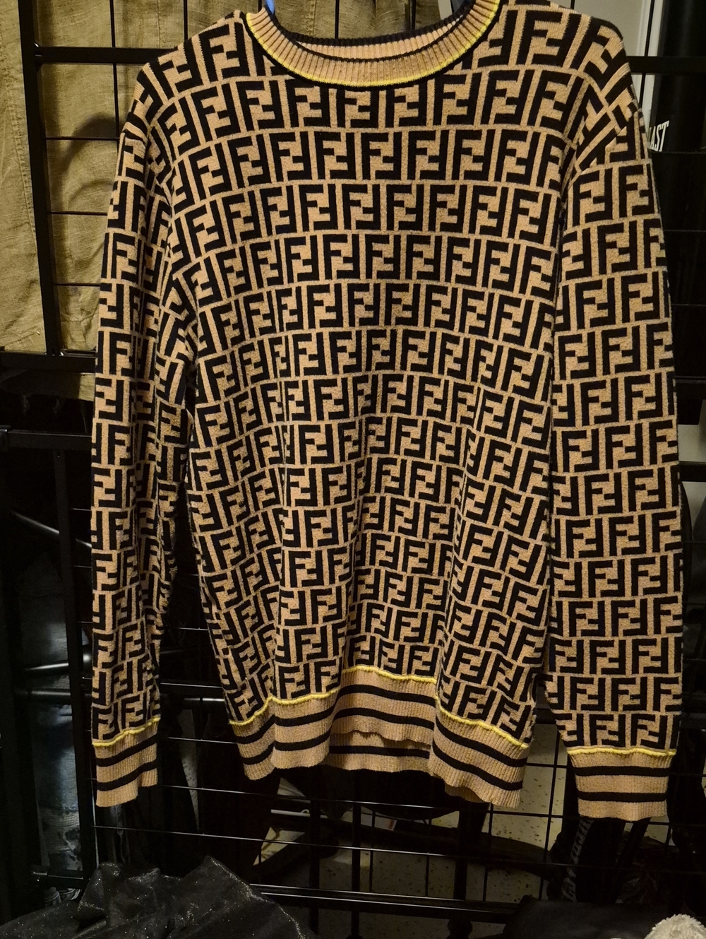 Monogram Crewneck Sweater in Tan and Black